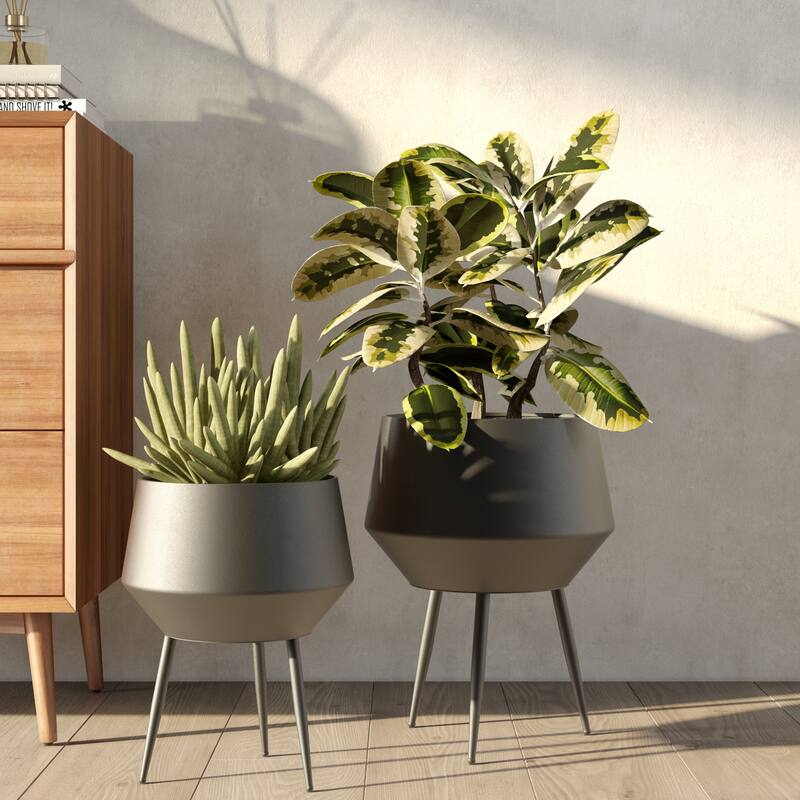 Huxley Mid Century Modern Planters - White (Set of 2) - Black