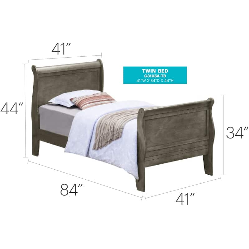 Gray Twin Bed with Sturdy Frame and Classic Design, Stylish Bedroom Furniture for Kids, Guests or Compact Spaces