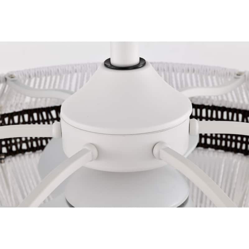 Kauman 27 Inch Towtone Rattan Fandelier 6 Light with Remote