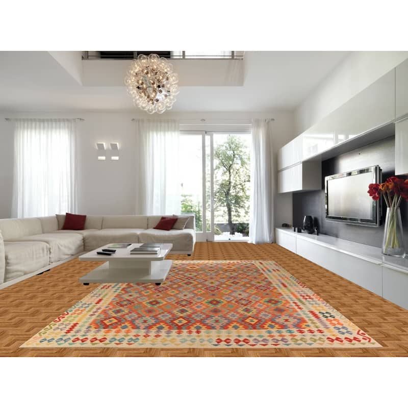 Southewestern Style Kilim Oriental Large Rug Hand-Woven Wool Carpet - 10'1"x 16'4"