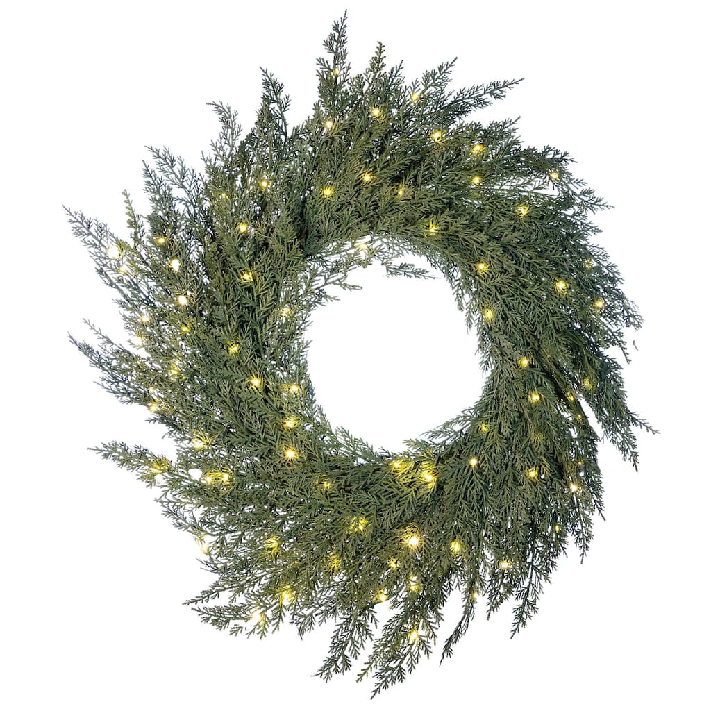 24 in. Pre-Lit LED Wreath - Cypress