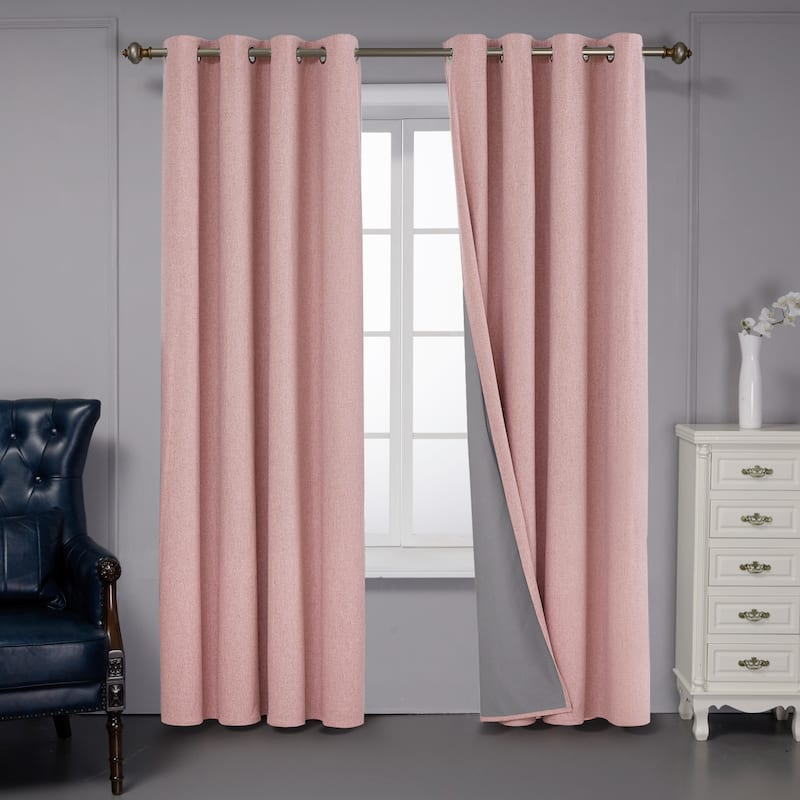 Deconovo Faux Linen Total Blackout with Coating Curtains (2 Panel) - 52W x 95L - Coral Pink