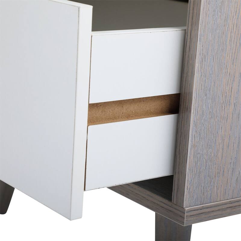 Wooden Storage Nightstand with Drawer and Legs(Set of 2)