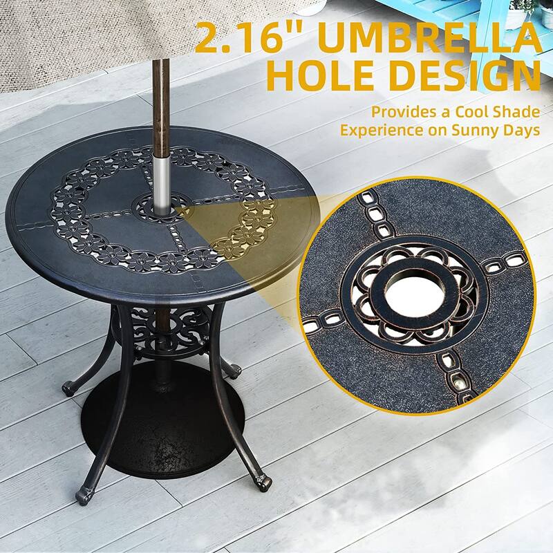 Demorian Cast Aluminum 25" Round Patio Dining Table Antique Bronze