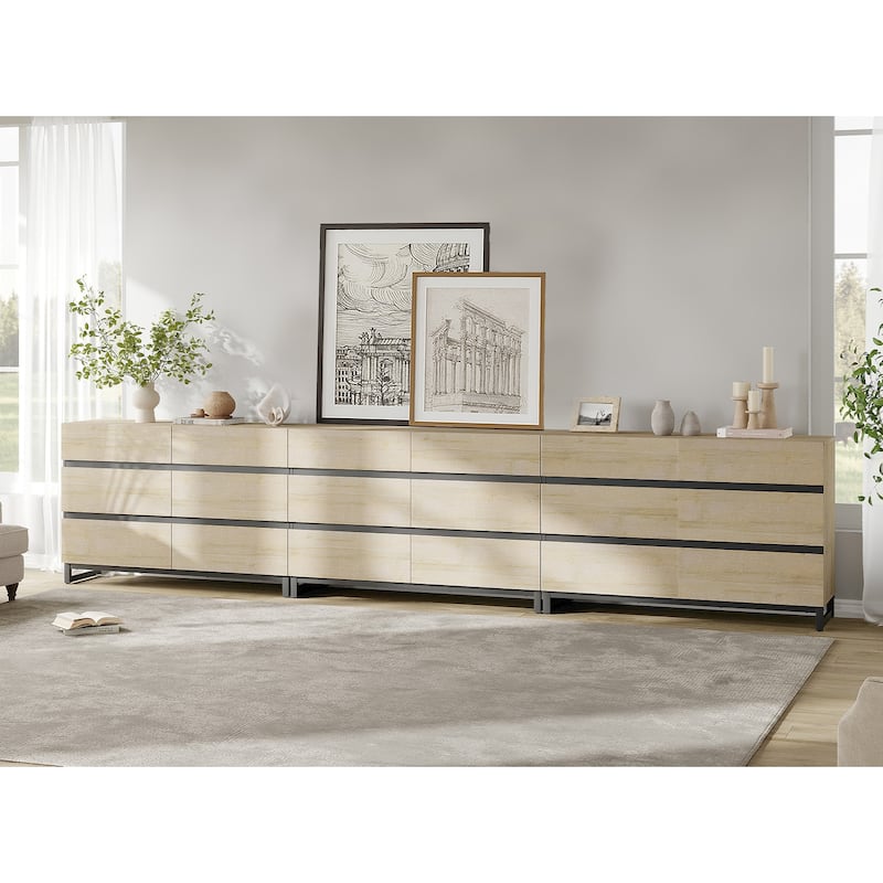 WAMPAT Modern TV Stand for TVs up to 110 inch, Entertainment Center with Drawers , Wood Media TV Console for Living Room
