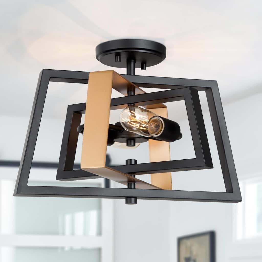 Modern Black Gold 3-light Geometric Semi-flush Mount Ceiling Light