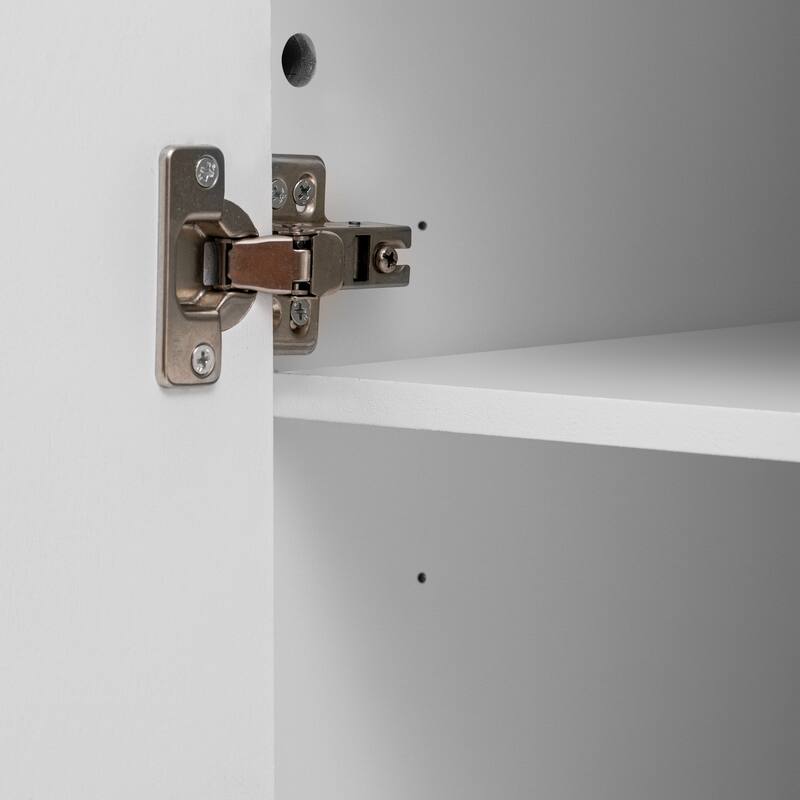 Sideboard Buffet Cabinet Storage W/4 Doors, Adjustable Shelves, Stripe Freestanding Floor Cabinet, Wood Console Table