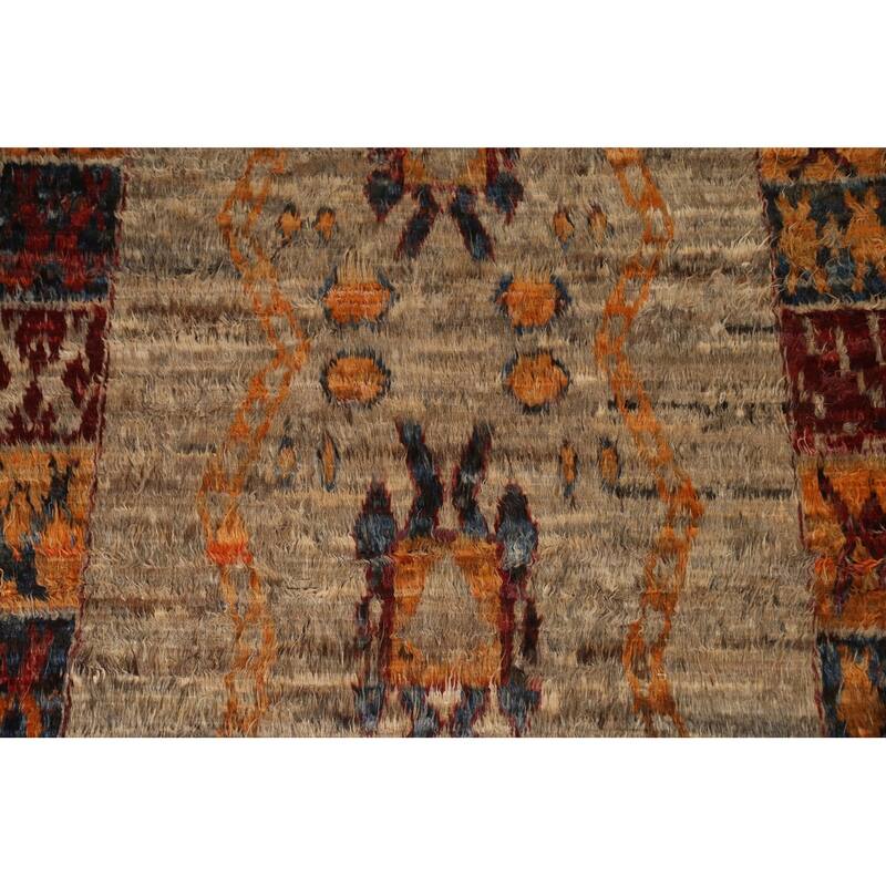 Hand Knotted Oriental 100% Wool Carpet Modern Tribal Brown Moroccan Area Rug - 9' 11'' X 6' 8''