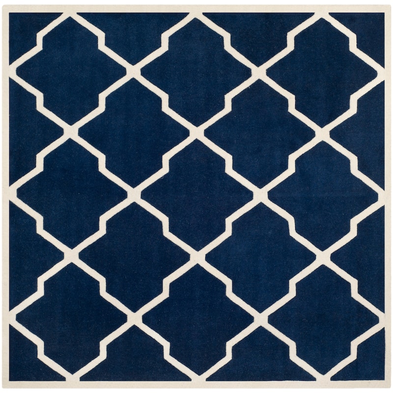 SAFAVIEH Handmade Chatham Rinske Modern Moroccan Wool Rug - 9' Square - Dark Blue/Ivory