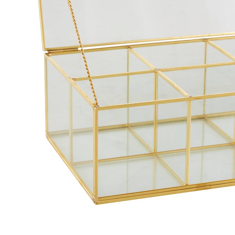 Clear Glass 3 or 6 Slot Jewelry Box with Gold Metal Frame and Chain Accent