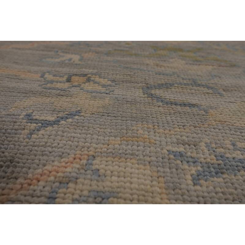 Vegetable Dye Oushak Turkish Area Rug Hand-Knotted Grey Wool Carpet - 9'5"x 12'1"