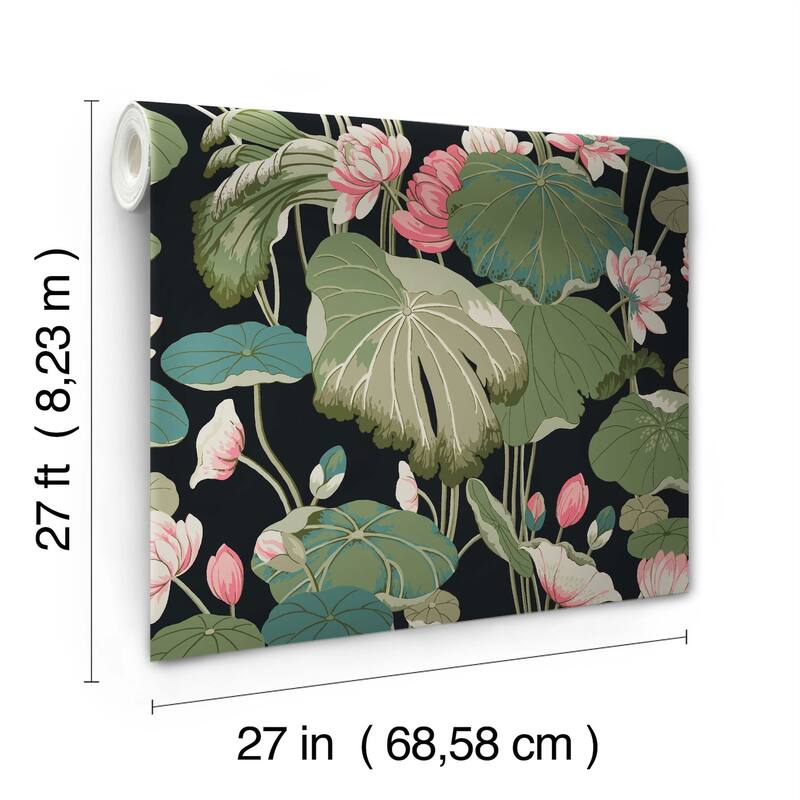 York Wallcoverings Lotus Pond Black & Pink Wallpaper