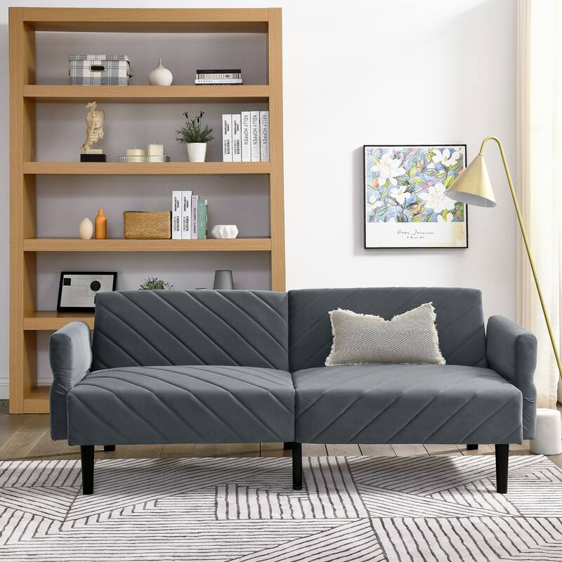 78'' Modern Tufted Velvet Upholstered Convertible Folding Sofa Bed with Adjustable Armrests