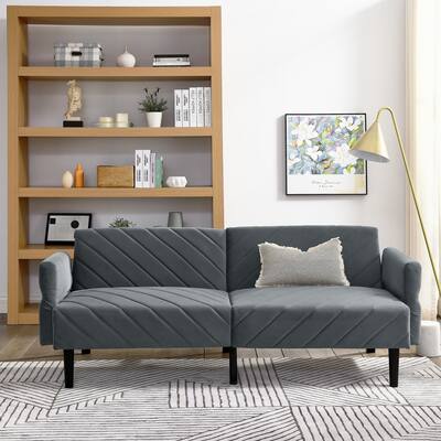 78'' Modern Tufted Velvet Upholstered Convertible Folding Sofa Bed with Adjustable Armrests