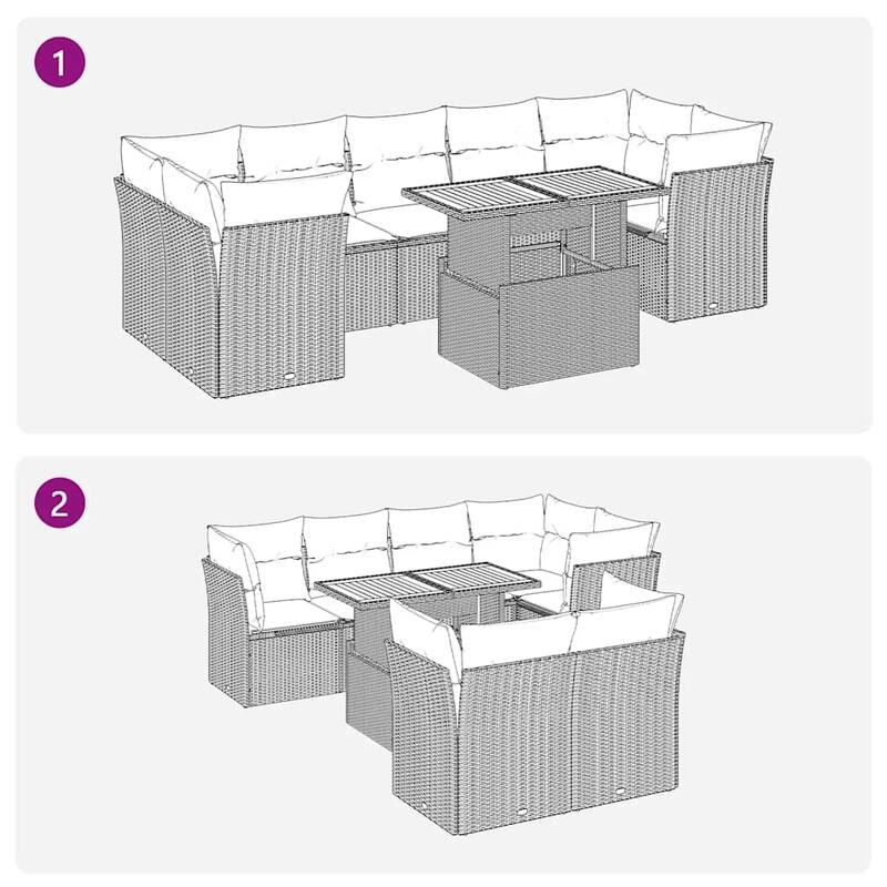 vidaXL Patio Sofa Set with Cushions Lounge Sofa Sections 8 Piece Poly Rattan - 21.7 x 39.4 x 28.7