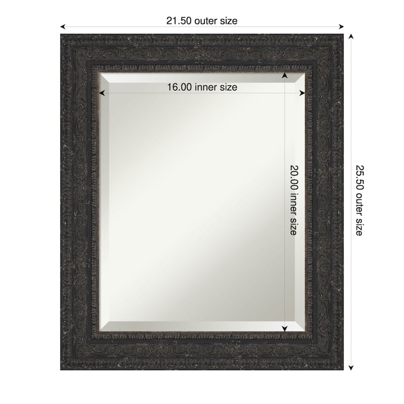 Attic Aged Beveled Wood Framed Bathroom Vanity Wall Mirror - 22 x 26 in - Attic Aged Black