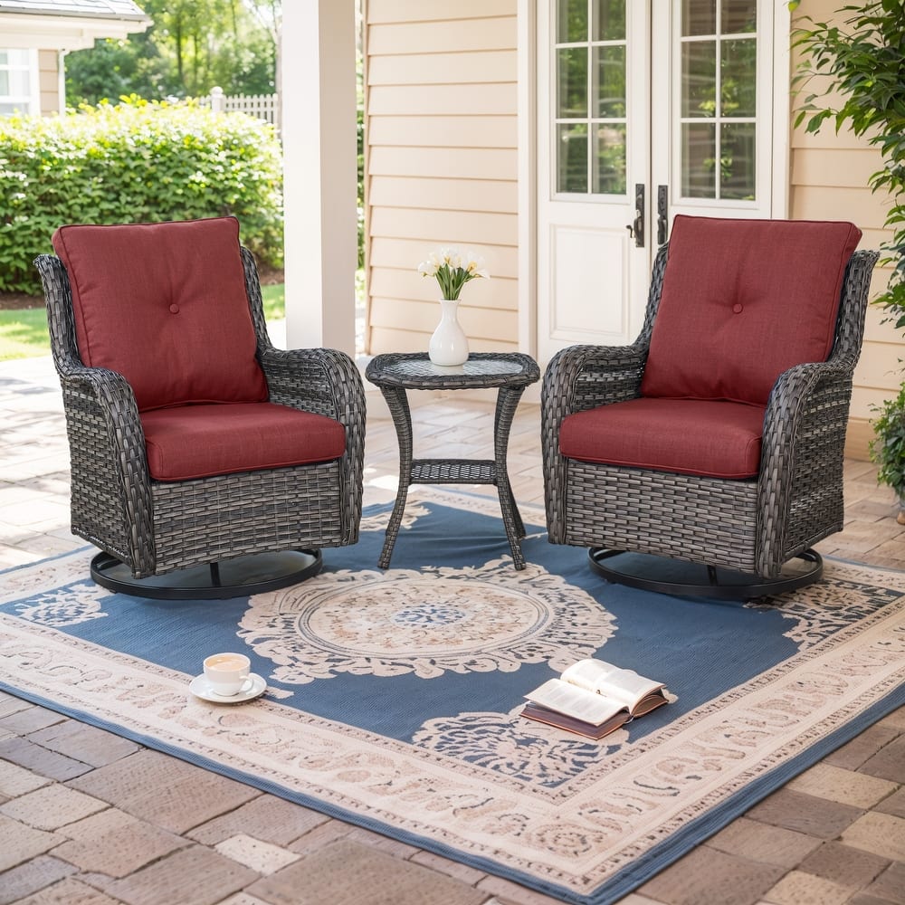 Gymojoy Outdoor 3-piece Steel Wicker Swivel Chair Table Set