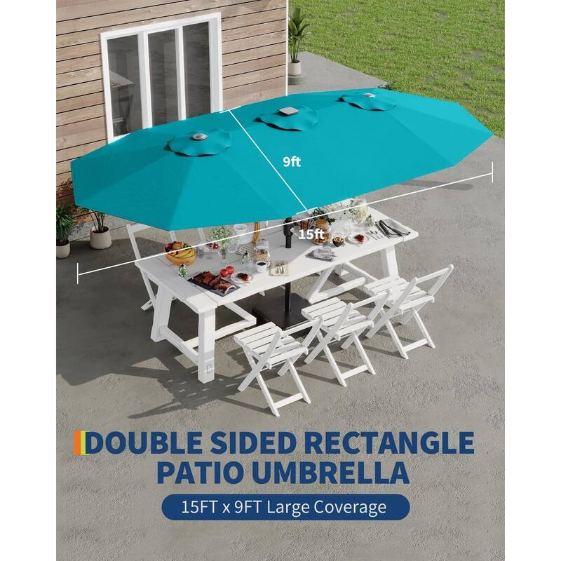 Coromose 15ft Large Patio Umbrella with Base, UV Protection, for Sun Safety - Misty Blue