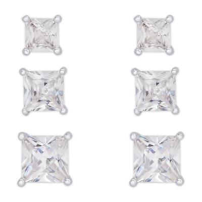 Victoria Townsend Set of 3 Cubic Zirconia Square Silver-Plated Graduated Earrings