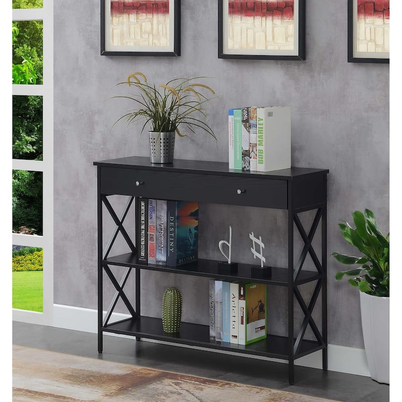 Convenience Concepts Tucson 1 Drawer Console Table with Shelves - Black/Black