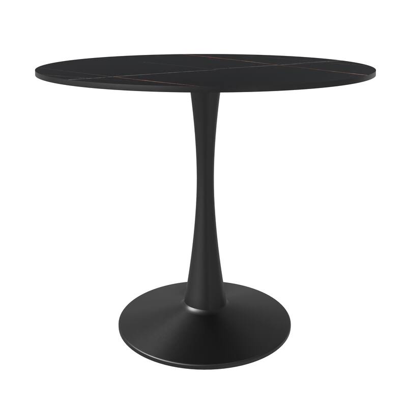 LeisureMod Round Dining Table 31" Sintered Stone Tabletop - Black