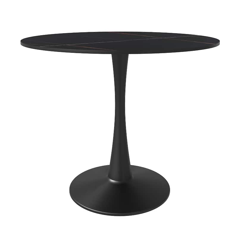 Bristol 35" Round Dining Table for 4 with Sintered Stone Tabletop in Black Base for Kitchen & Dining Room