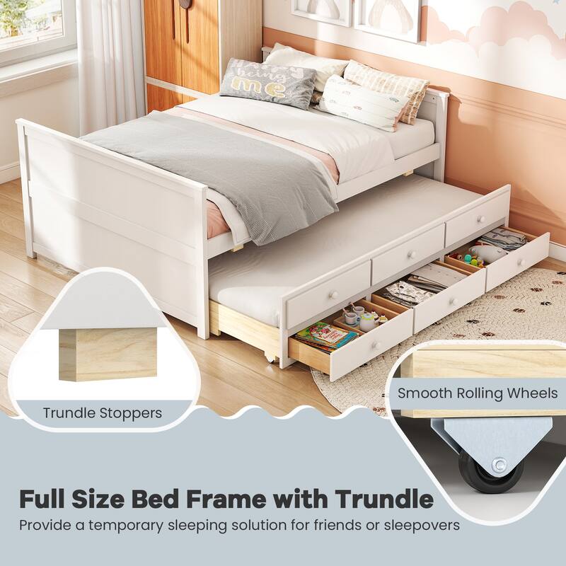 Gymax Full Size Bed Frame w/ Twin Trundle & 3 Storage Drawers