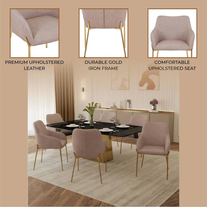 Zaire Upholstered Dining Chair in Velvet/Leather/Boucle with Gold Chrome Iron Set of 2