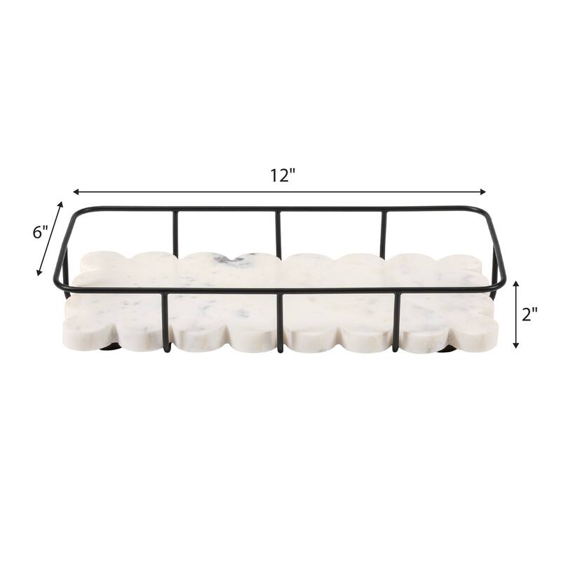 Monarch Modern Industrial Metal/Marble Scalloped Base Vanity Tray