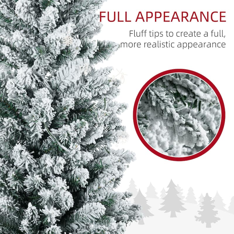 HOMCOM 6' Tall Pre-Lit Slim Noble Fir Artificial Christmas Tree with Realistic Branches, 170 Warm White LED Lights and 390 Tips