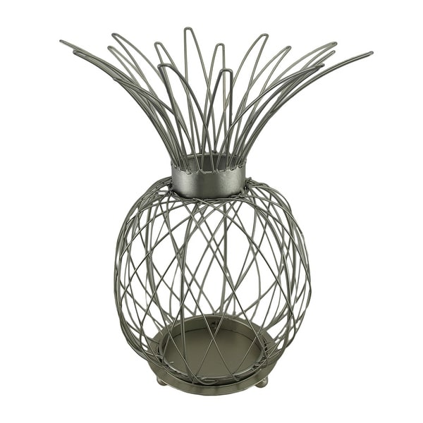 Satin Silver Finish Metal Wire Pineapple Shaped Candle Cage 15 in. - 15 X 8.5 X 8.5 inches