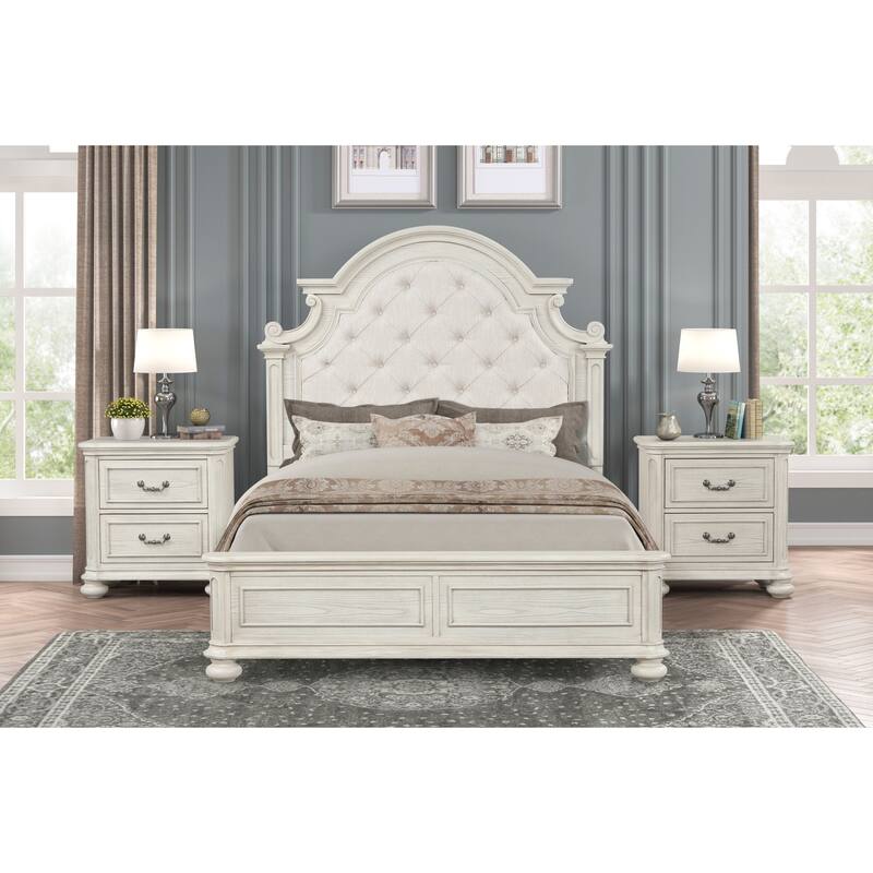 Roundhill Furniture Nelson French Traditional 3-Piece Bedroom Set, Antique White - Queen