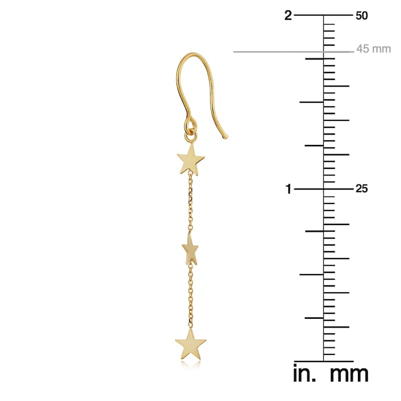 14k Yellow Gold Stars Station Drop Earrings