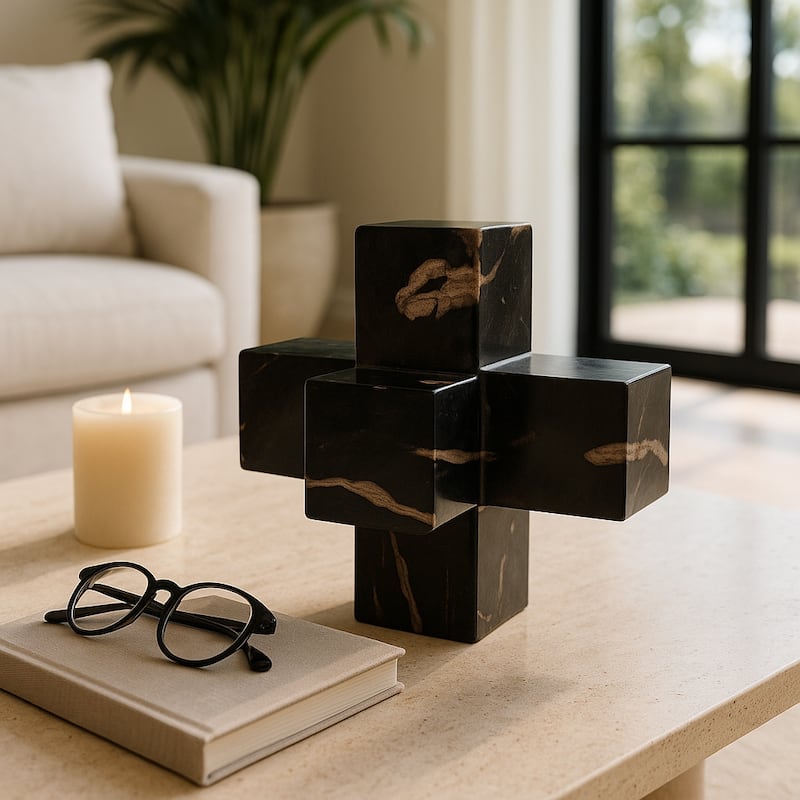 Wood Decorative Object with Geometric Design for Home Decor - 8" Brown - 8" x 8" x 8"