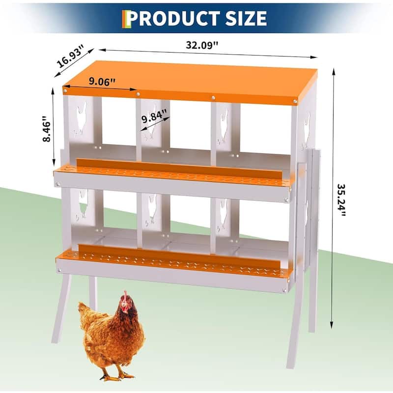 6 Compartment Metal Chicken Nesting Box, Laying Box for Hens Ducks Rabbits, Orange