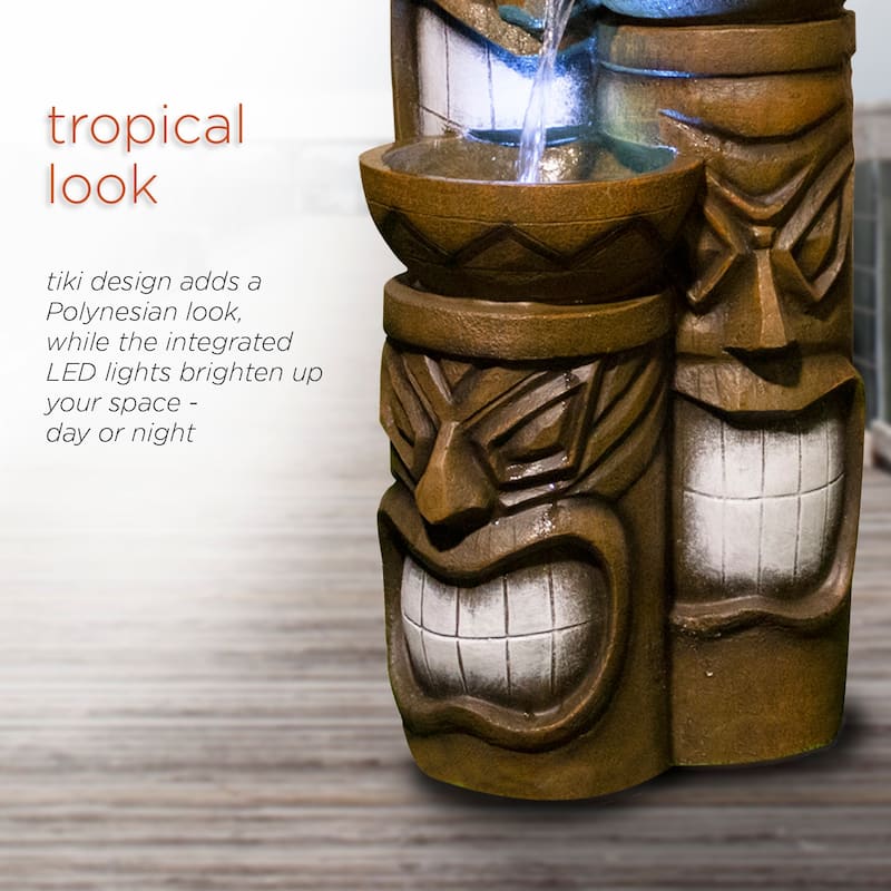 Decorative Indoor or Outdoor Tiki Fountain with LED Lights