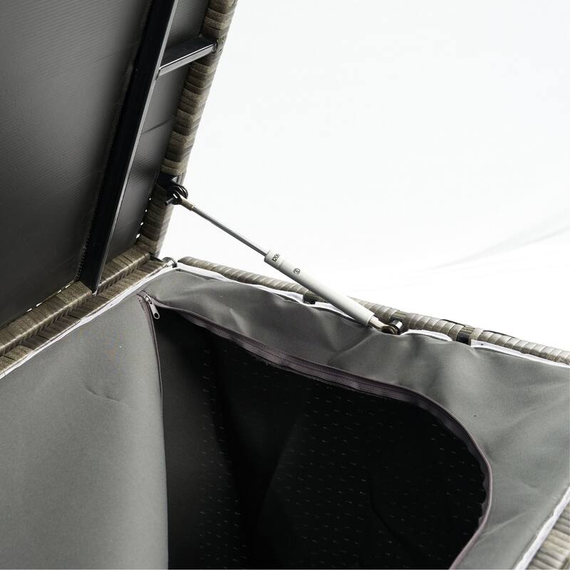 Oaks Aura 113 Gallon Outdoor Wicker Storage Box with Lid for Kid's Toys, Pillows, or Towel