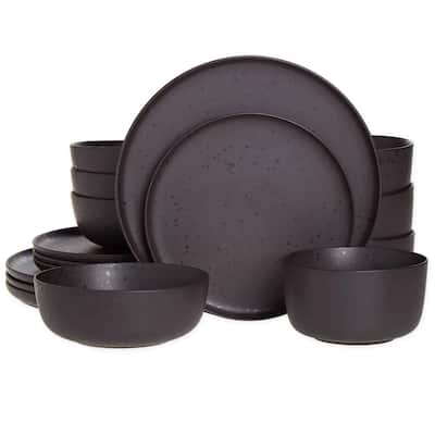 16 Piece Stoneware Dinnerware Set in Pepper With Reactive Glaze