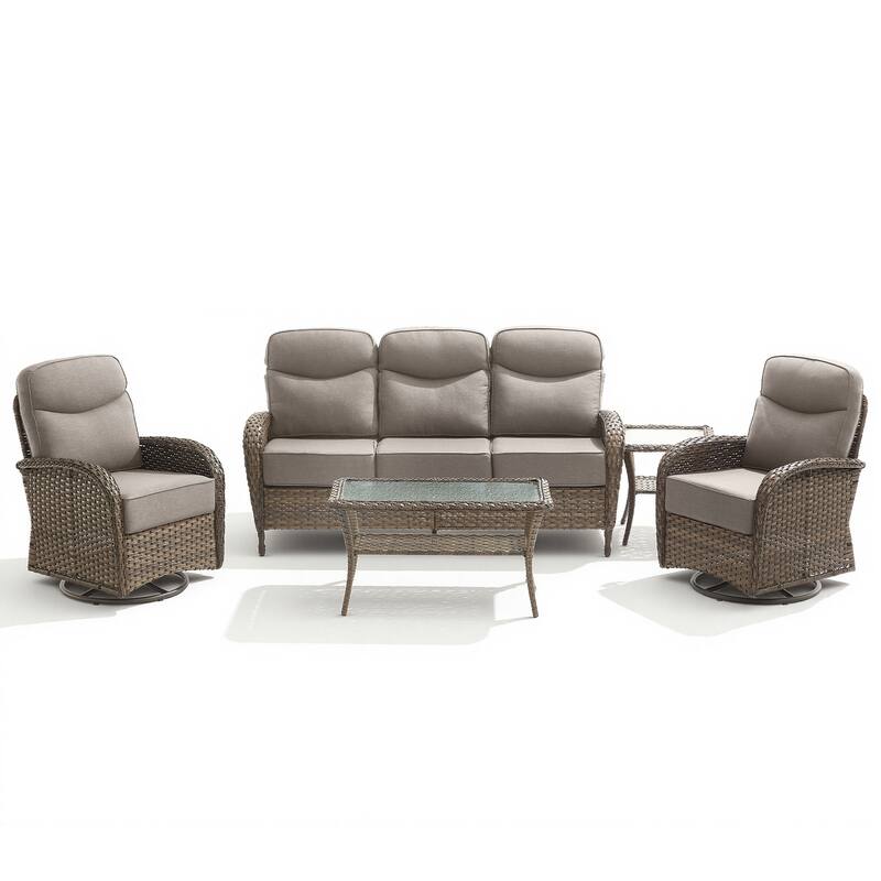 Pocassy Outdoor Wicker Patio Sofa with Swivel Chair and Coffee Table