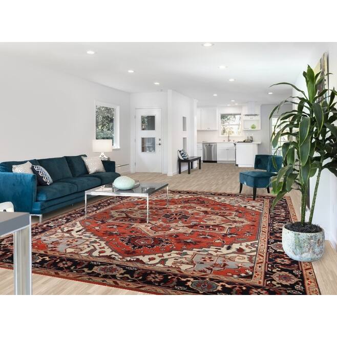 Geometric Heriz Serapi Oriental Area Rug Handmade Wool Carpet - 9'0"x 11'9"