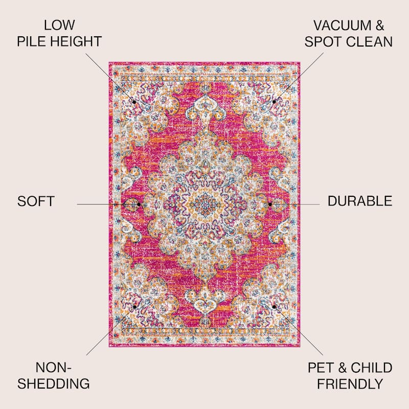 JONATHAN Y Boho FLAIR Medallion Area Rug - 8 X 10 - Pink/Cream