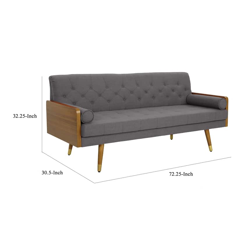 Sofa, 72 Inch, Contemporary Tufted Button Design, Dark Gray, Brown