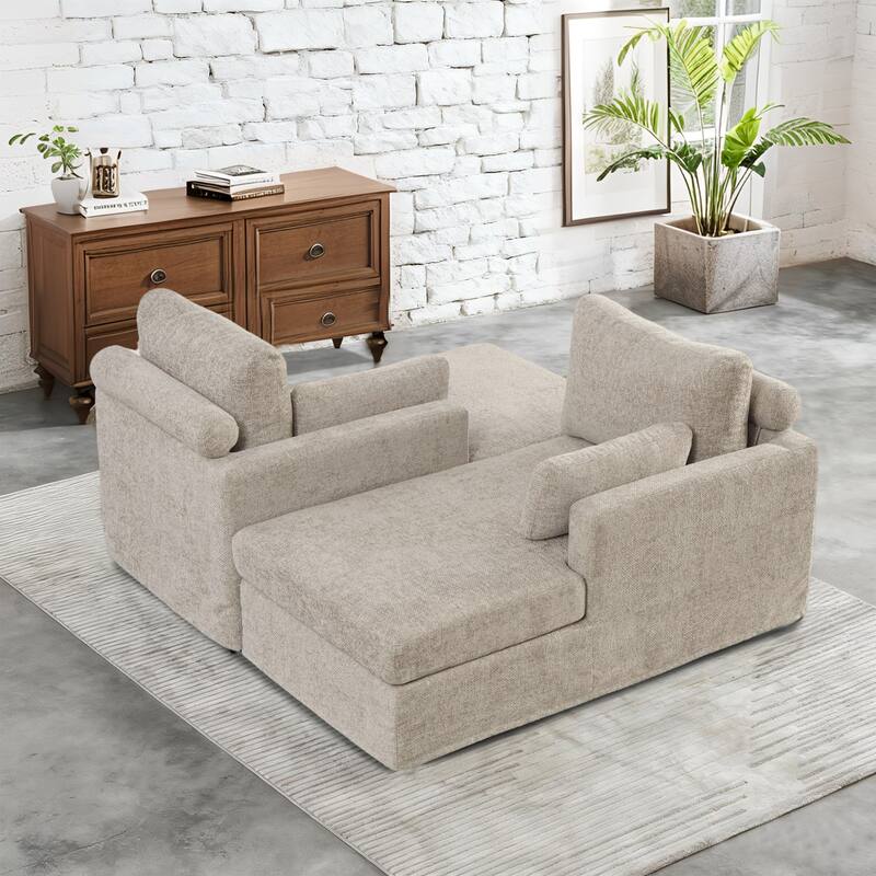 63.4"W Chenille Combination Sofa,Sofa Bed with Cushions & Metal Legs