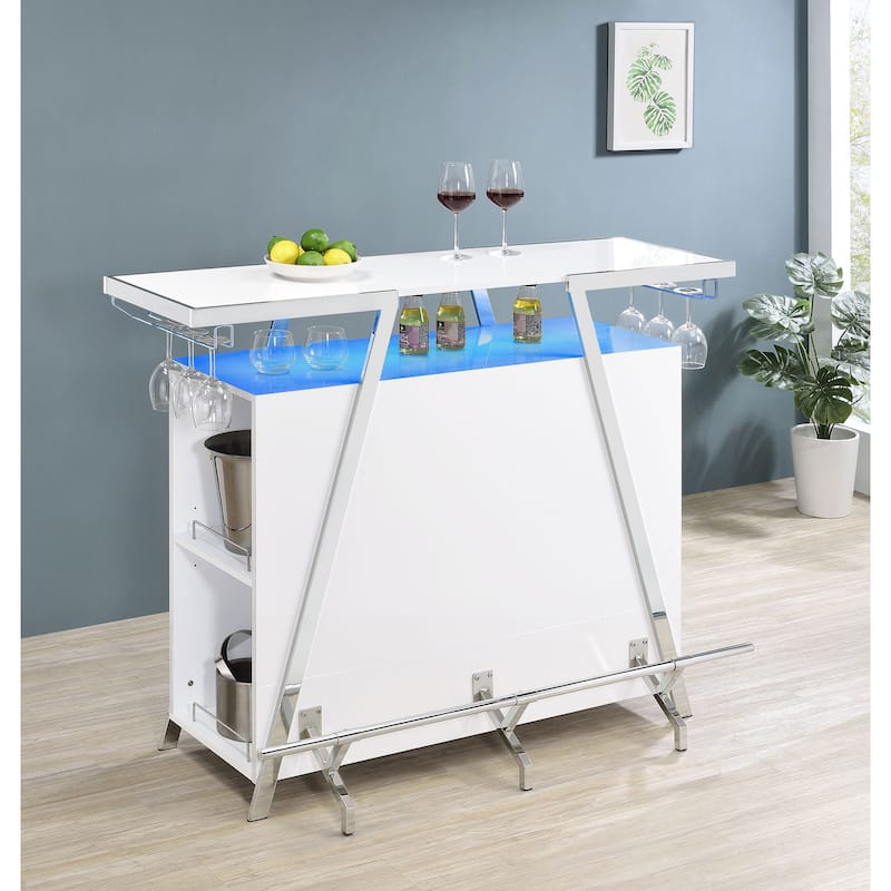 Araceli White High Gloss Freestanding LED Home Bar Cabinet