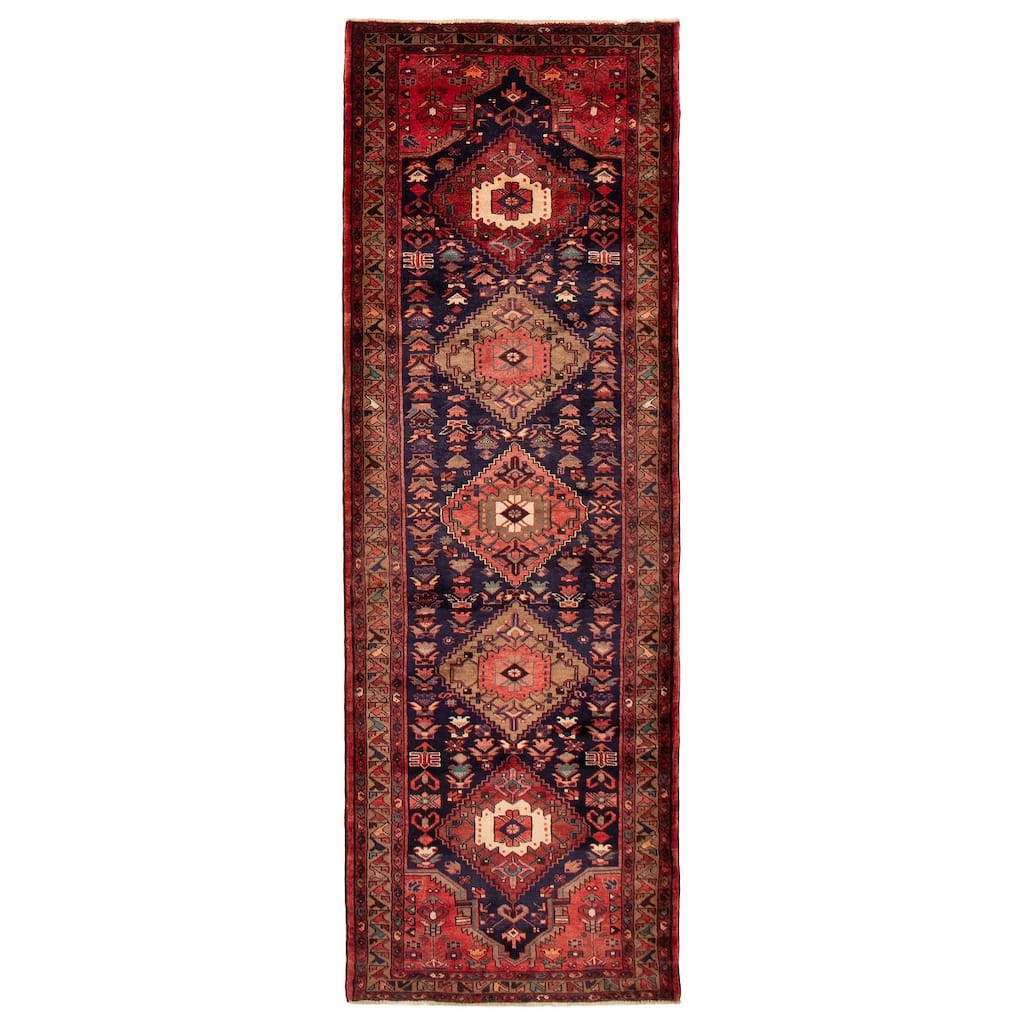 ECARPETGALLERY Hand-knotted Anadol Navy, Red Wool Rug - 3'7 x 10'5