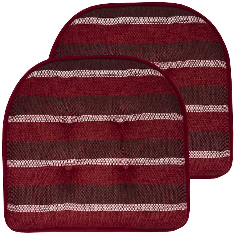 Bradford Striped U Shaped Memory Foam Chair Pad - Burgundy Striped - Set of 2