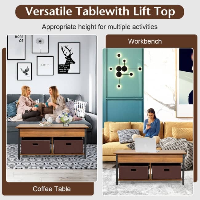 Lift Top Coffee Table Central Table with Drawers and Hidden Compartment for Living Room - 42" x 19.5" x 19" (L x W x H)