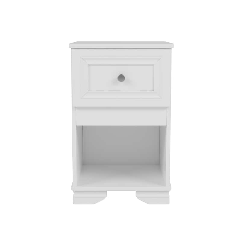 Nightstand With Drawer And Open Shelf, Retro Style Bedside Table With Classic Design And Metal Handle