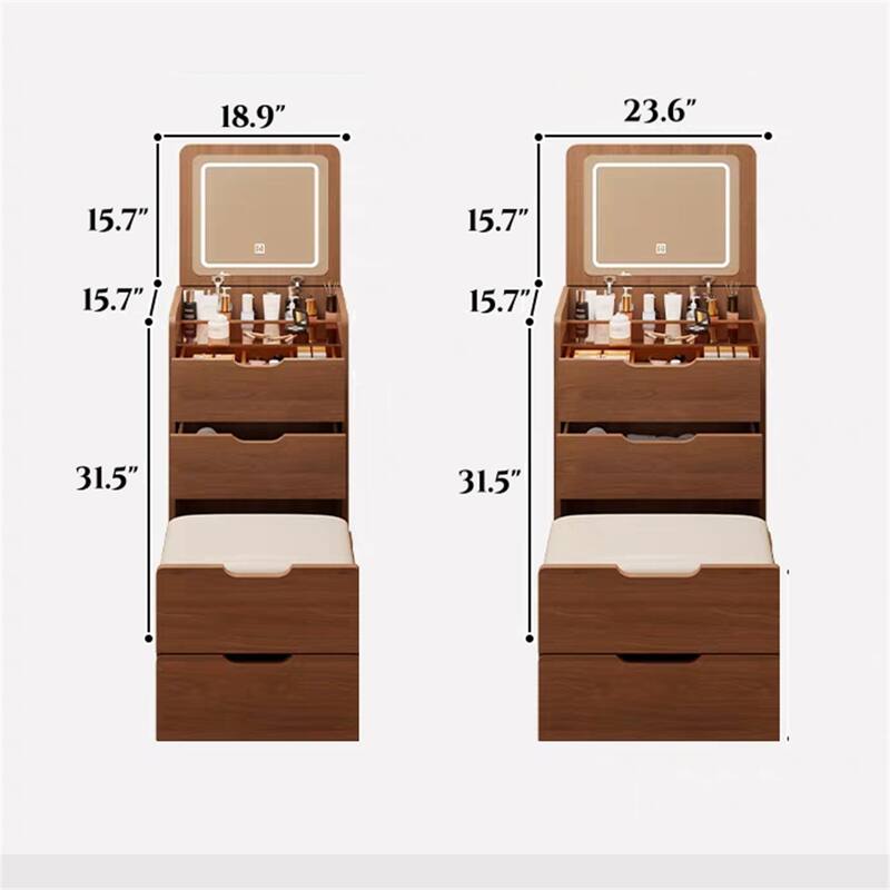 Flip-Top Vanity Table with Lighted Mirror, Makeup Desk, Included Stool