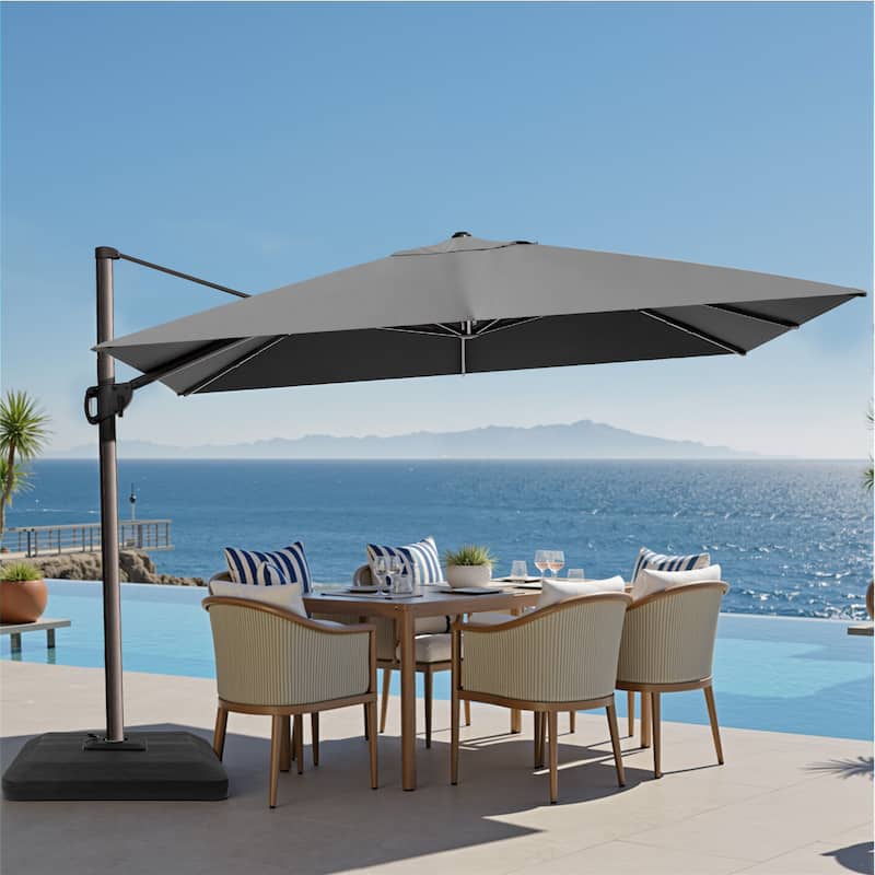 VredHom 9 x 12 FT Outdoor Patio Cantilever-Offset Umbrella with 4-piece Fillable Weighted Base